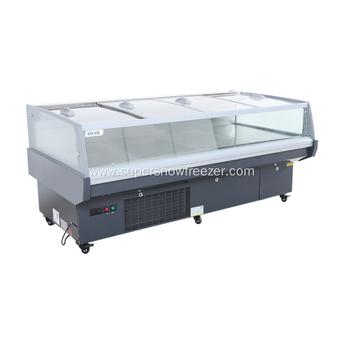 Top sliding door fan cooling meat serve counter